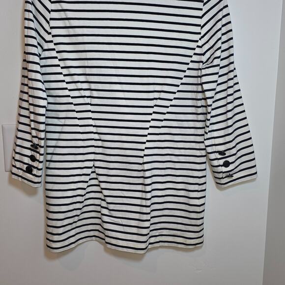 Women's Striped Cotton Blazer Size M Black White 3/4 Sleeves Preppy France - Picture 5 of 8